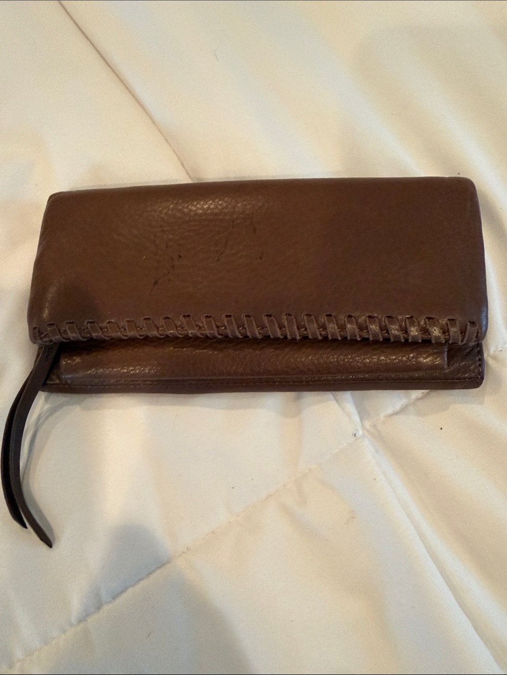 HOBO Brown Leather Fold-Over Wallet with Whipstitch Trim